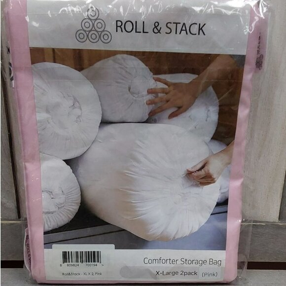 Bedding Clothes Storage Bag Organizer - L (45L), Pink, 2 pack | Roll & Stack - Picture 1 of 3